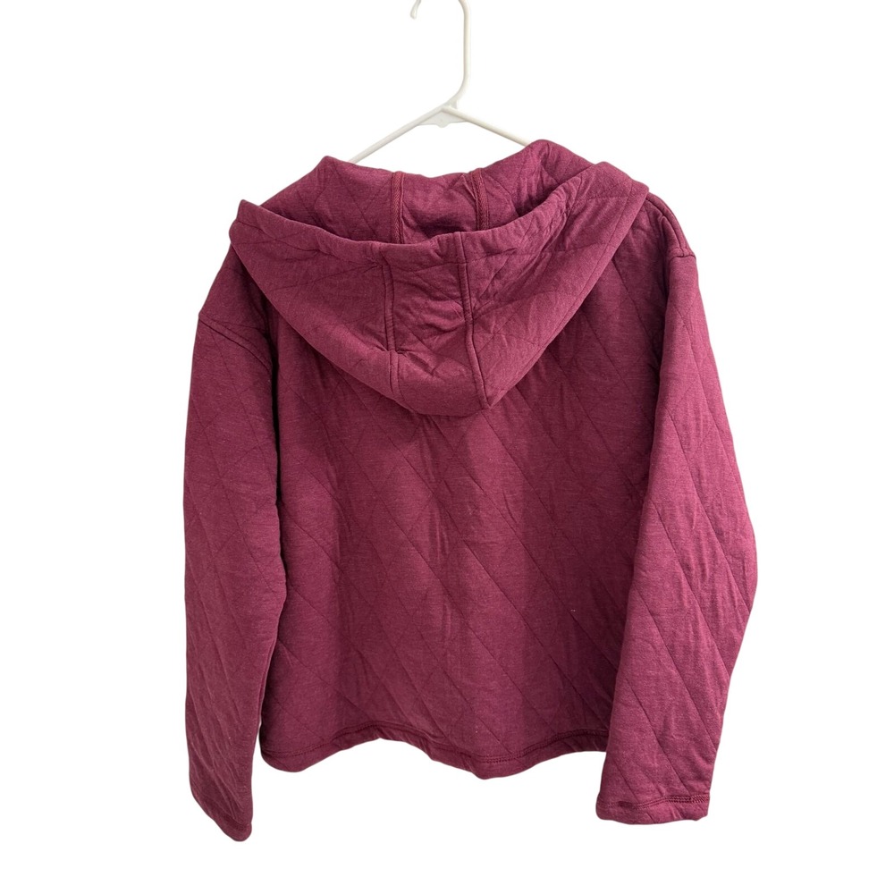Lands End Womens Quilted Snap Neck Hoodie Burgundy Large NWT Pullover Sweatshirt - Picture 3 of 3